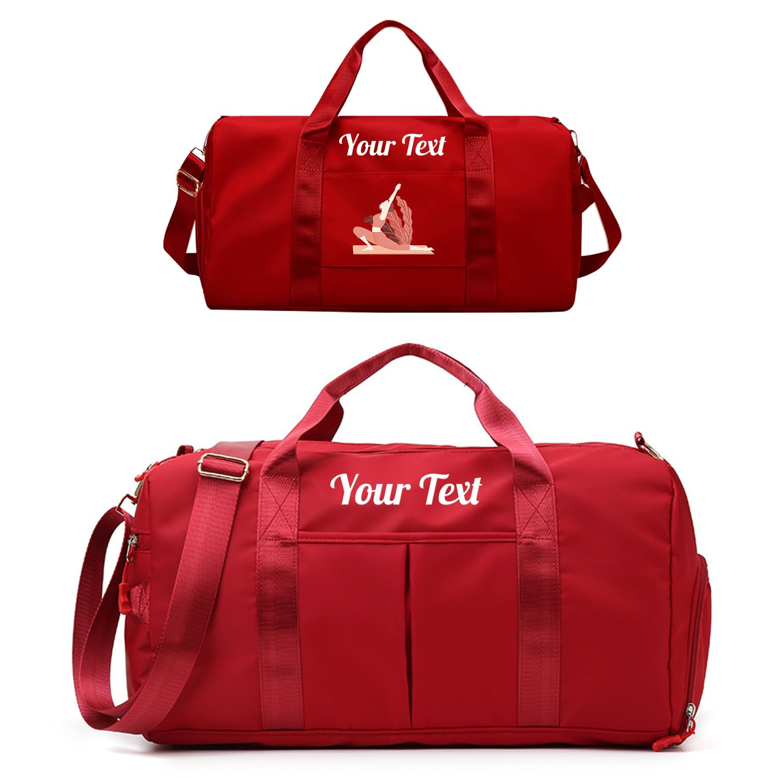 LINMQIU Custom Duffle Bag, Personalized Embroidered Sports Gym Bag for Women/Men, Travel Bag with Double-Sided Customization and Separate Wet and Dry Pockets and Shoe Bags-Red