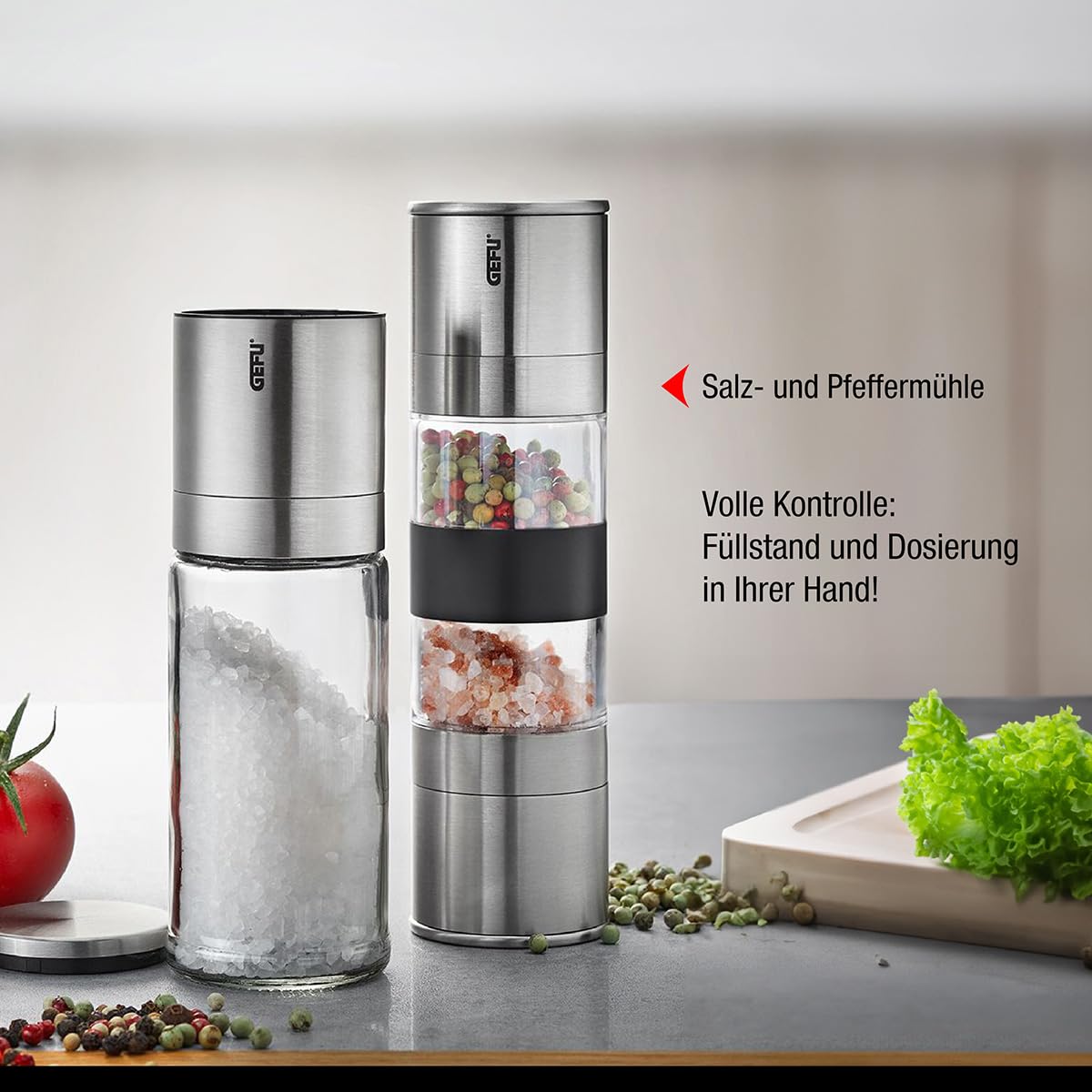 GEFU Doppelmühle LAMOLA für Salz & Pfeffer - Edelstahl Kombimühle