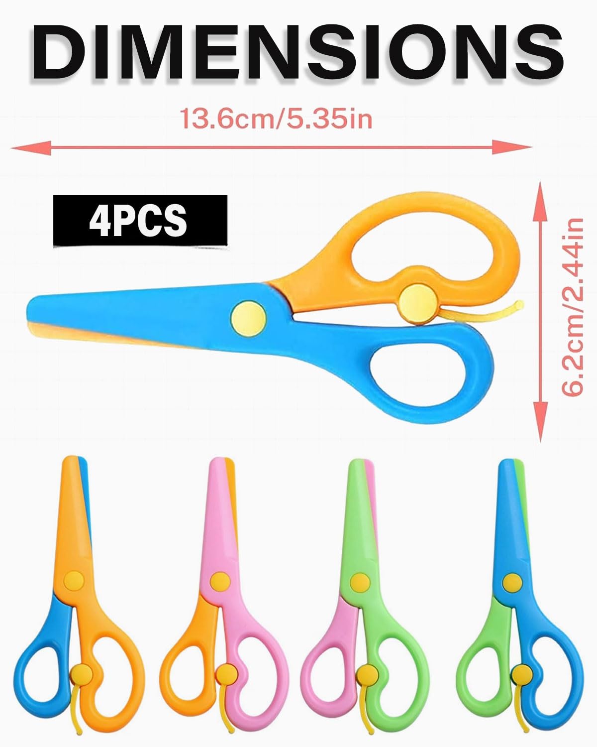 Ciseaux de Sécurité Mini Kids 10,7cm Plastique PP pour Enfants d'âge Préscolaire Lot de 4