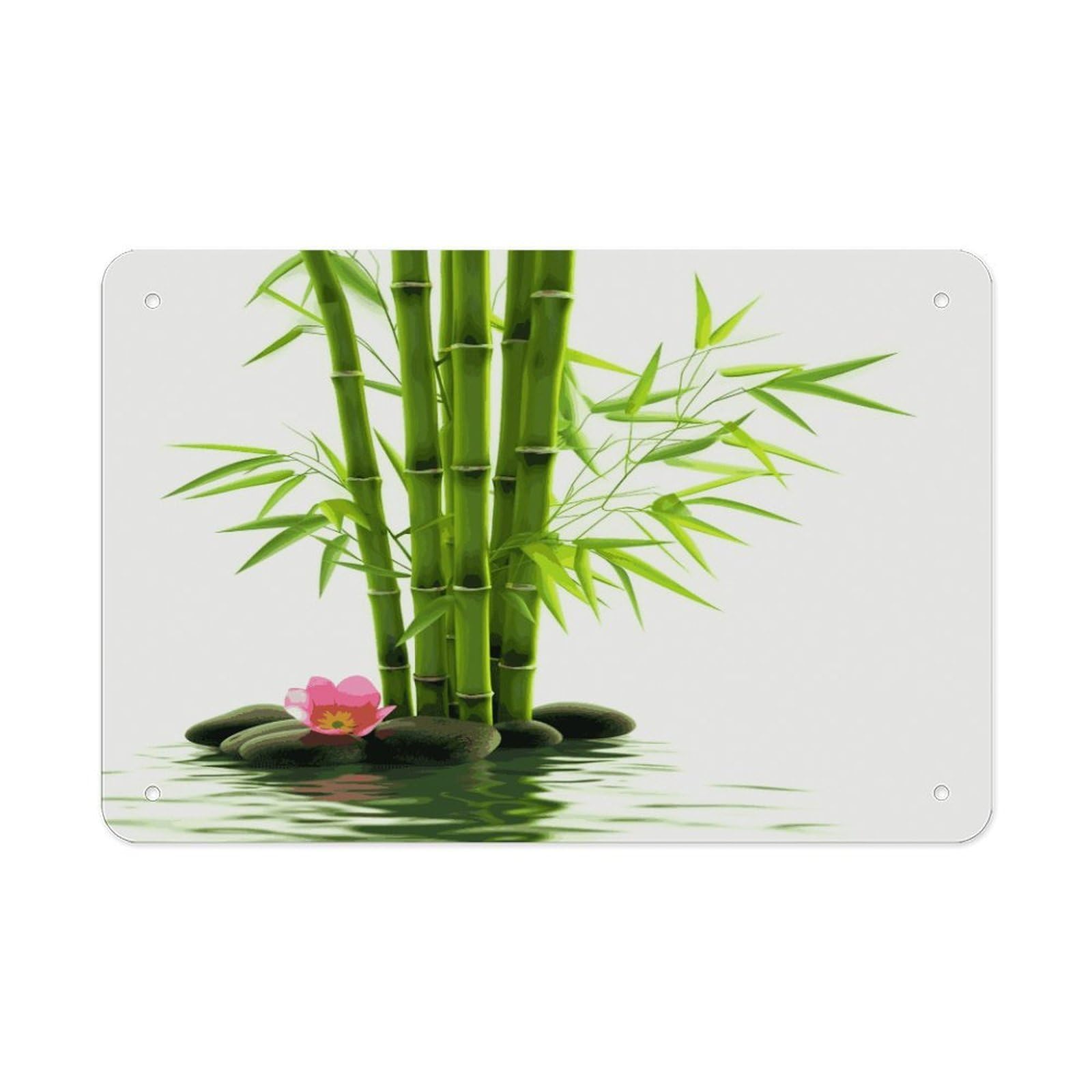 Fekiloot Style Green Bamboo Lotus Metal Signs Wall Art Tin Sign