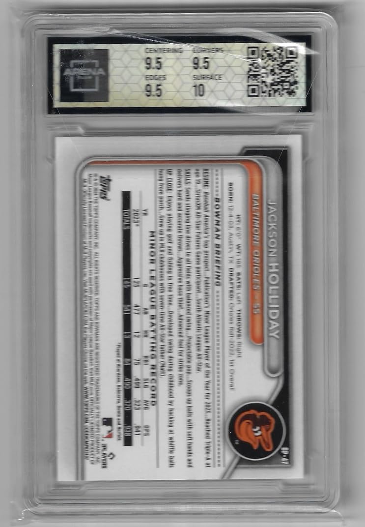 Jackson Holliday Arena Club Graded Gem Mint 10 Bowman Prospect Collectible Baseball Card - 2024 Bowman Baseball Card #BP-47 (Orioles)