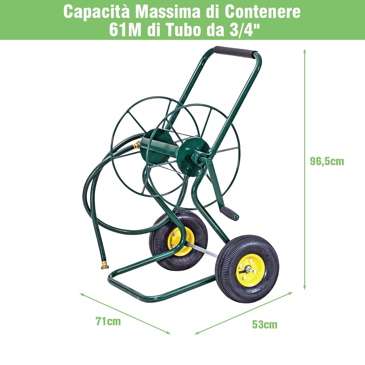 COSTWAY Carrello Avvolgitubo da Giardino, Carrello per Tubo di Irrigazione in Metallo con 2 Ruote Pneumatiche di Grandi Dimensioni, per Giardino e Cortile, 71 x 53 x 96,5 cm