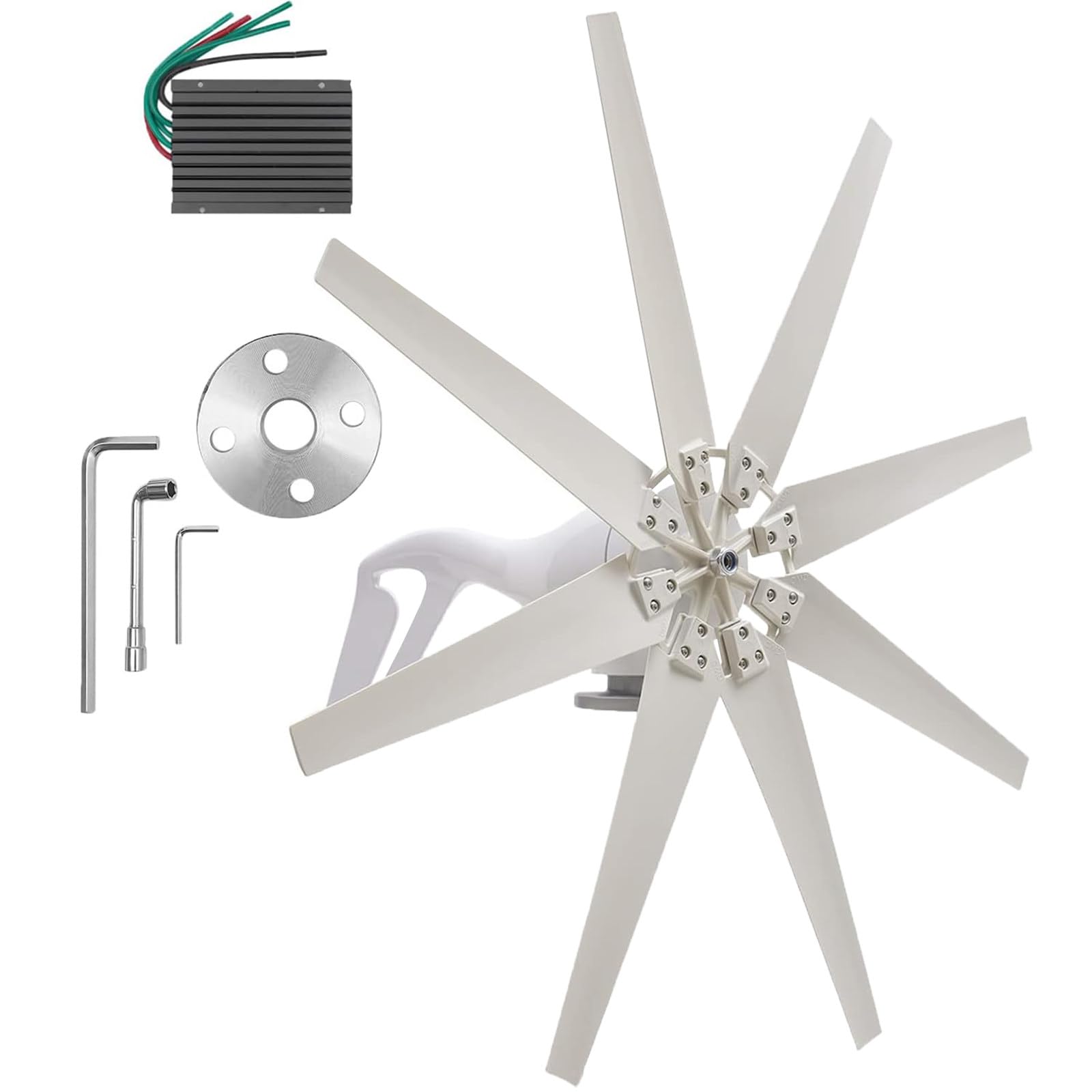 Kit generador de turbina eólica autónoma de 650 W: sistema de energía de alta eficiencia con 8 aspas y controlador MPPT, 12 V/24 V/48 V para uso doméstico, agrícola, en caravanas y barcos.