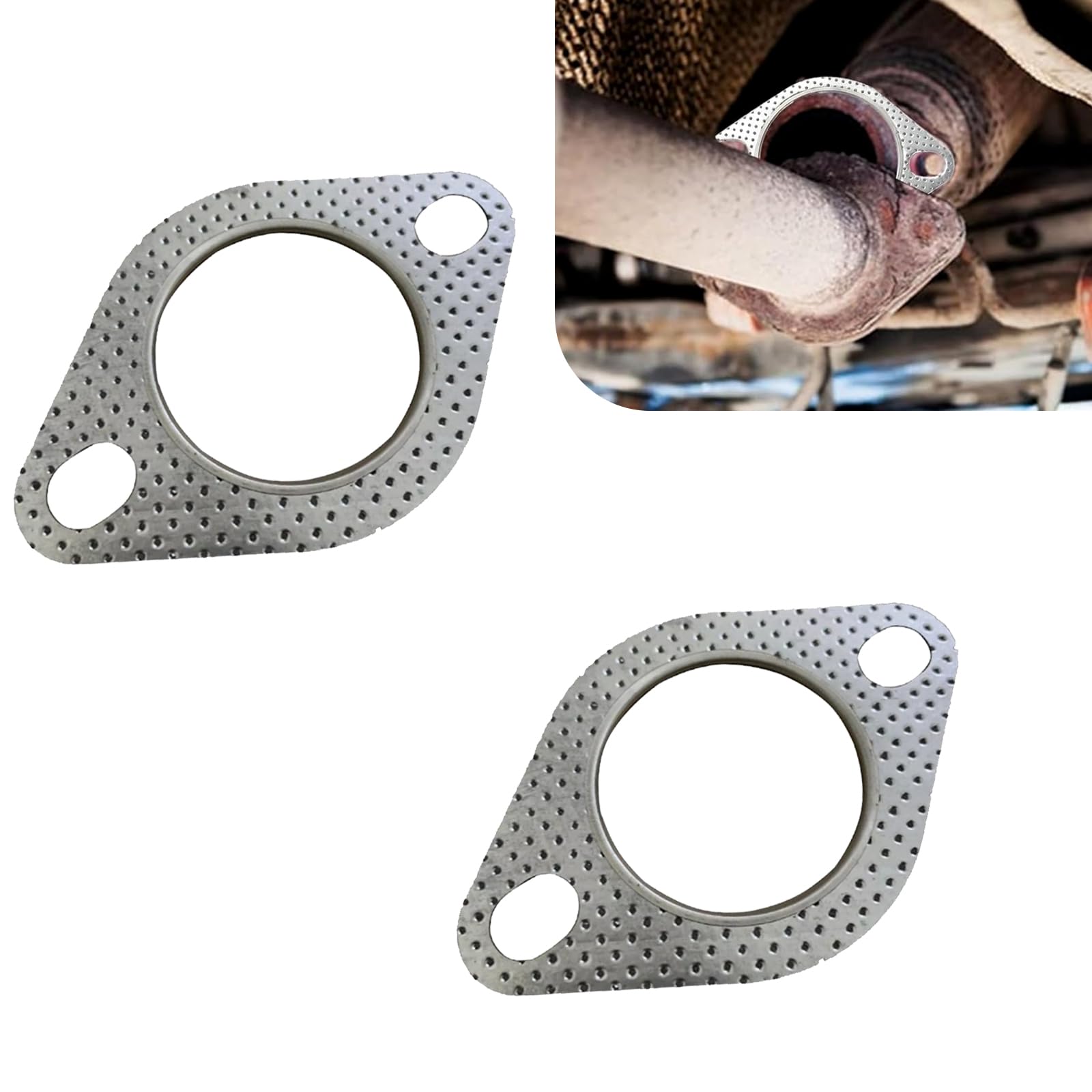 2 PCS Exhaust Gasket, 2 Bolt 2.5" Flange Interface Sealing Gasket, High Temperature Resistant Muffler Gasket with Flange Hexagonal Head Bolts and Nuts, for Most Cars Trucks (Silver)
