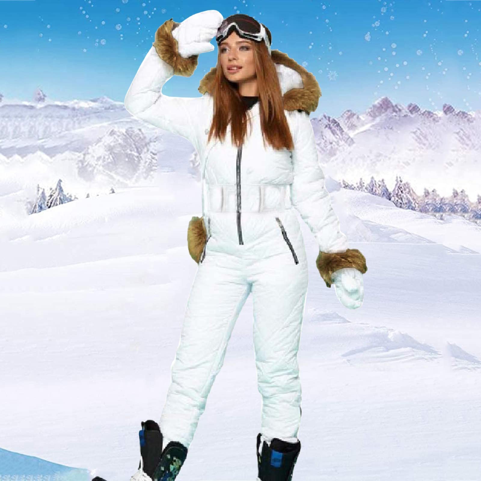 Overol de esquí con cremallera para mujer, trajes de esquí para mujer, trajes de esquí de una pieza, chaqueta impermeable, traje de nieve y pantalones deportivos al aire libre no extraíbles, overol