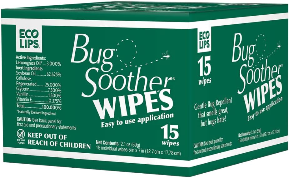 Bug Soother Wipes (15 ct) - Natural Insect, Gnat and Mosquito Repellent & Deterrent - 100% DEET-Free Safe Bug Wipes for Adults, Kids, & Pets - Made in USA