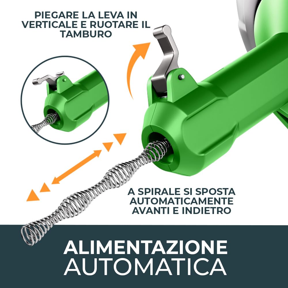 Meisterfaktur Sonda Sturatubi per Pulizia [10,5 m] - Funzione Automatica - Molla Stura Tubi Ideale con Alimentazione Automatica - Sonda Idraulica Stura Lavandini e Scarichi per Amanti del Fai da Te!