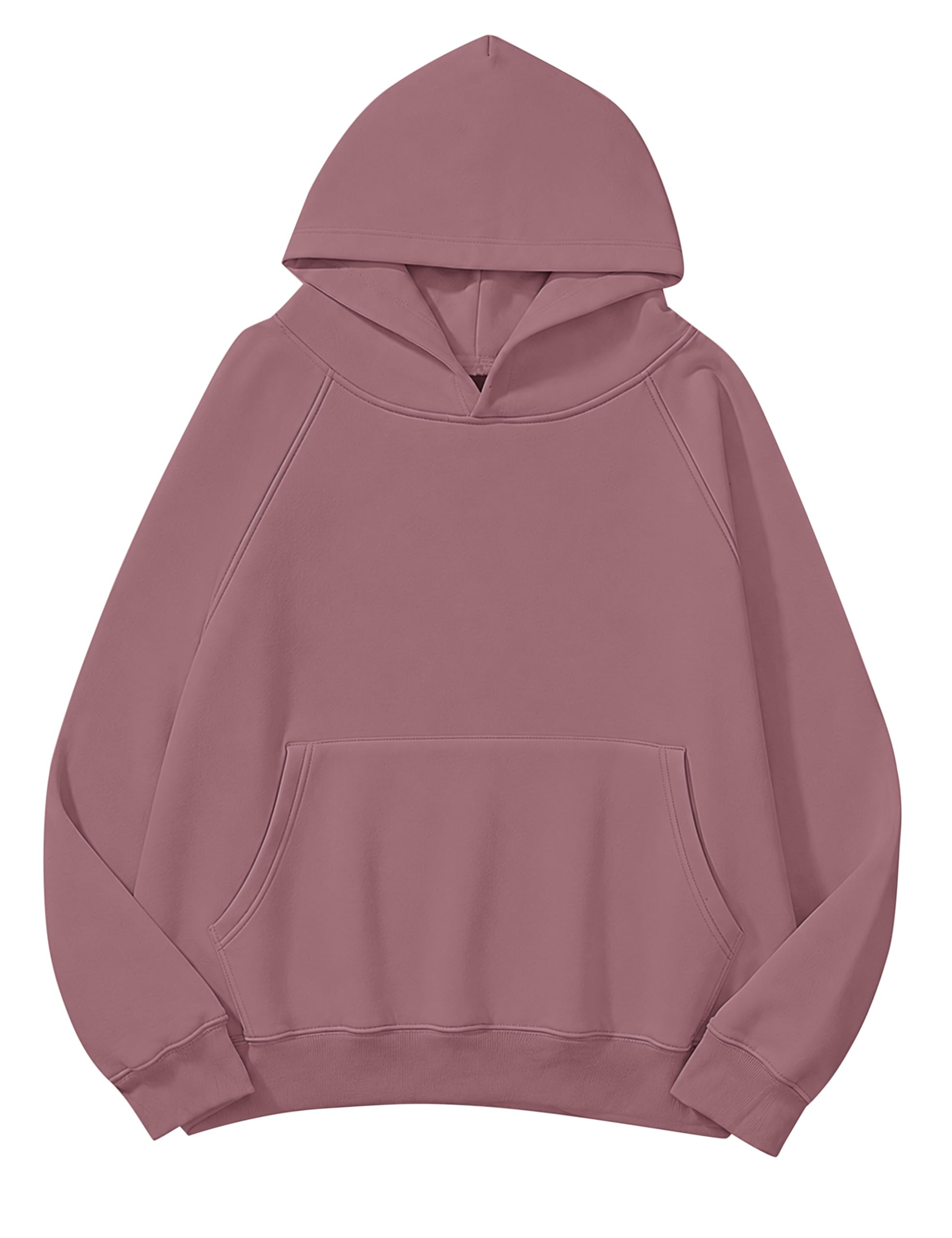 Lauweion Women Solid Basic Fleece Letter Loose Hoodie Sweatshirt Long Sleeve Kangaroo Pocket Drop Shoulder Pullovers Top
