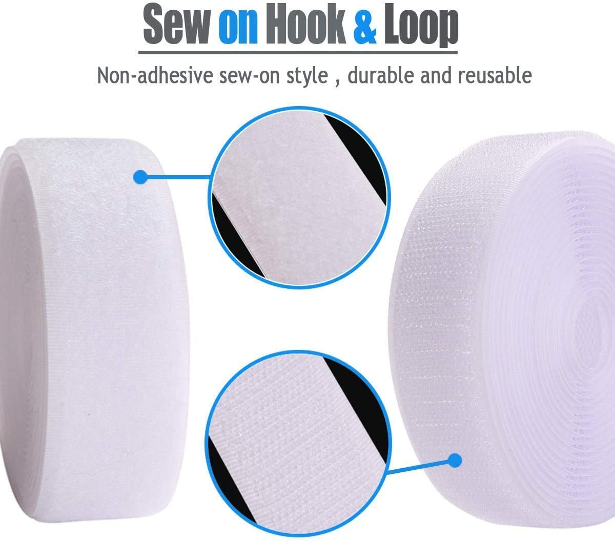 Gemsy Hook and Loop Non Adhesive Tape | 25mm Width | 5m Hook + 5m Loop | Household, School, Office | Ideal for Fabric, Curtains, Sofa Covers, and More | Heavy Duty (White) 2