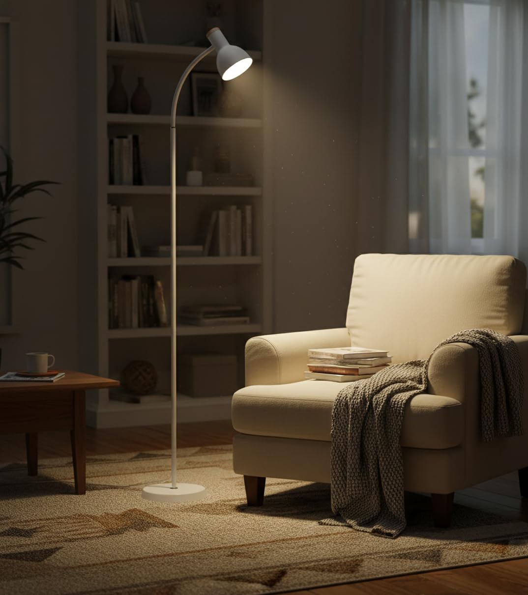 BEL AIR HOME - Lampada da Terra Argos | Piantana Industriale per Soggiorno e Stanza | Design Elegante | 155x22cm, Attacco E-27 (LAMPADINA NON INCLUSA) (BIANCO)