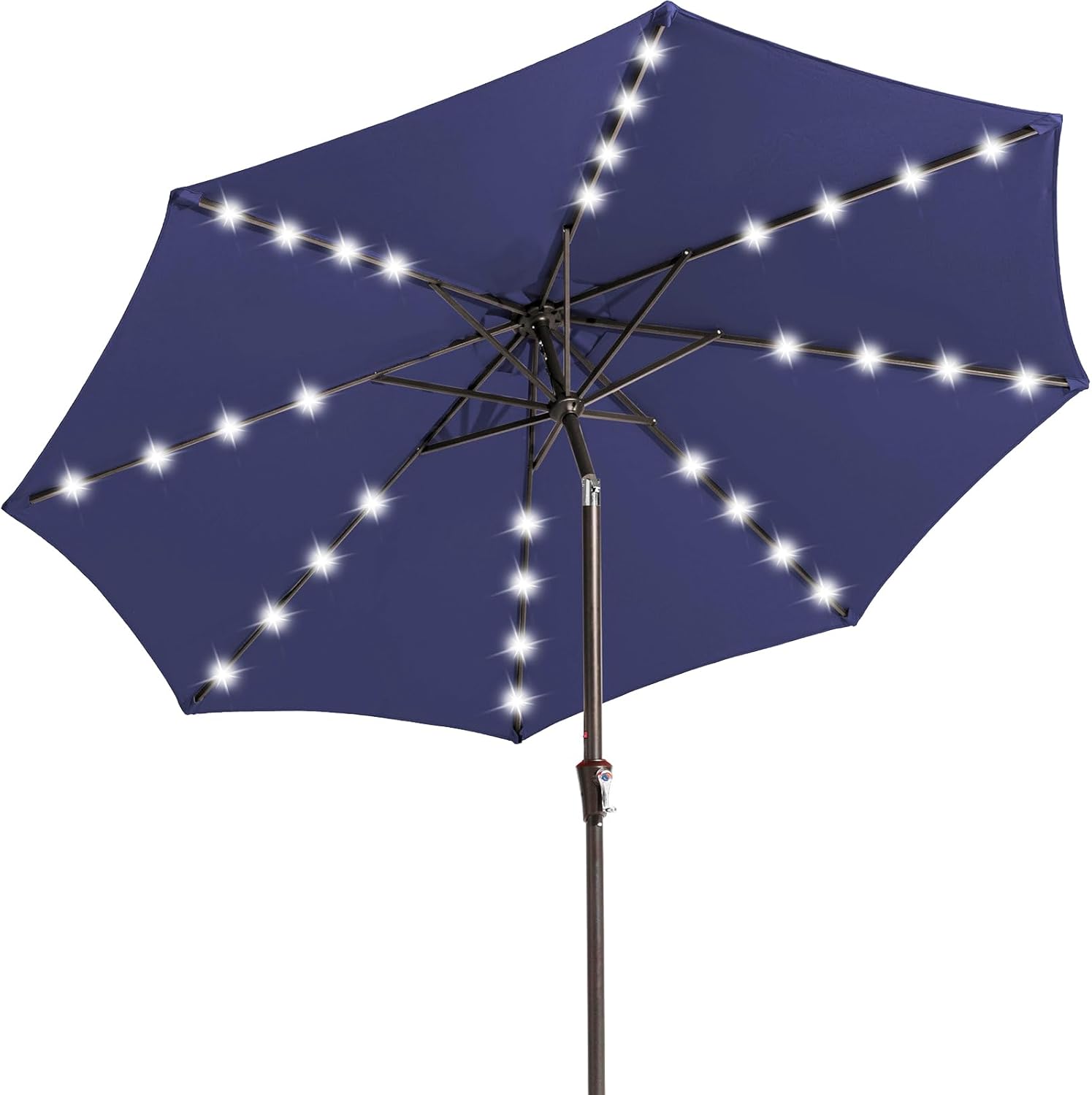 JEAREY 9FT Outdoor Patio Umbrella with Solar Lights, LED Lighted Pool Umbrella with Tilt and Crank, Outdoor Table Umbrellas for Deck, Yard & Market (Navy Blue)