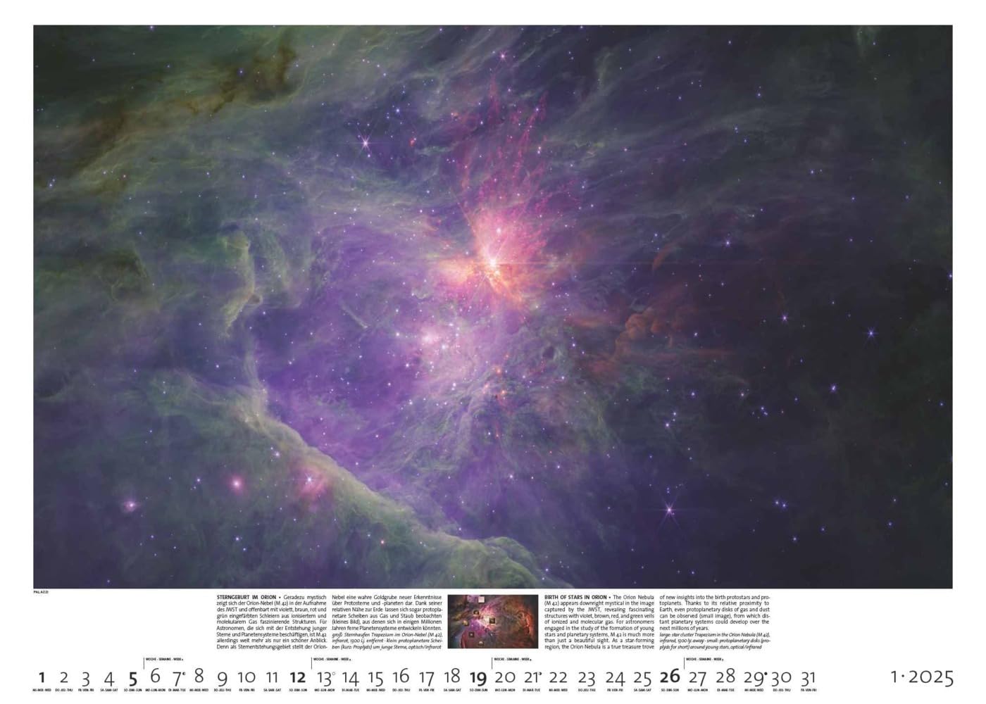 PALAZZI - Sternzeit 2025 Wandkalender, 70x50cm, Posterkalender mit brillanten Aufnahmen aus unserem Universum, eine astronomische Reise in Zeit und ... Eine astronomische Reise in Zeit und Raum