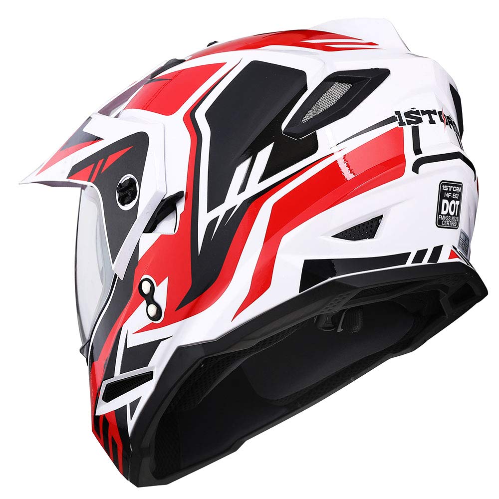 1Storm Dual Sport Motorcycle Motocross Off Road Full Face Helmet Dual Visor: HF802