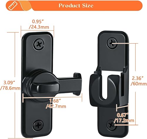 Miniatura 3 de Cerradura de puerta corrediza negra de granero, cierre de puerta abatible de 90180 grados, cerradura de granero de aleación de zinc para granero,