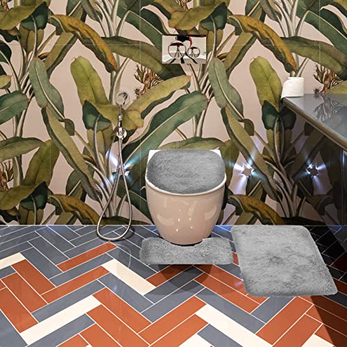 VICASKY 1 Set Badvorleger Plüsch Set rutschfeste Badvorleger Bodenmatte Toilettendeckelbezug Teppichset Badvorleger Sets 3-Teilig Mit Wc-Abdeckung Grau – Bild 8