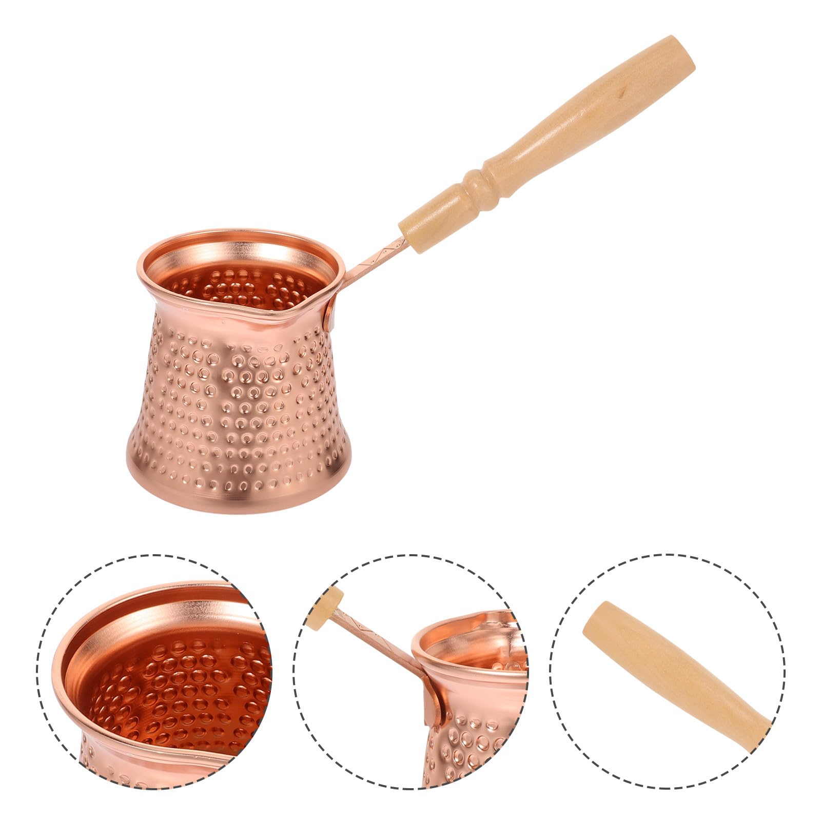 Cafetera Turca de Cobre con Mango de Madera Olla Pequeña para Leche y Café Resistente Altas Temperaturas Fácil de Limpiar Diseño Artesanal para Cocina Doméstica