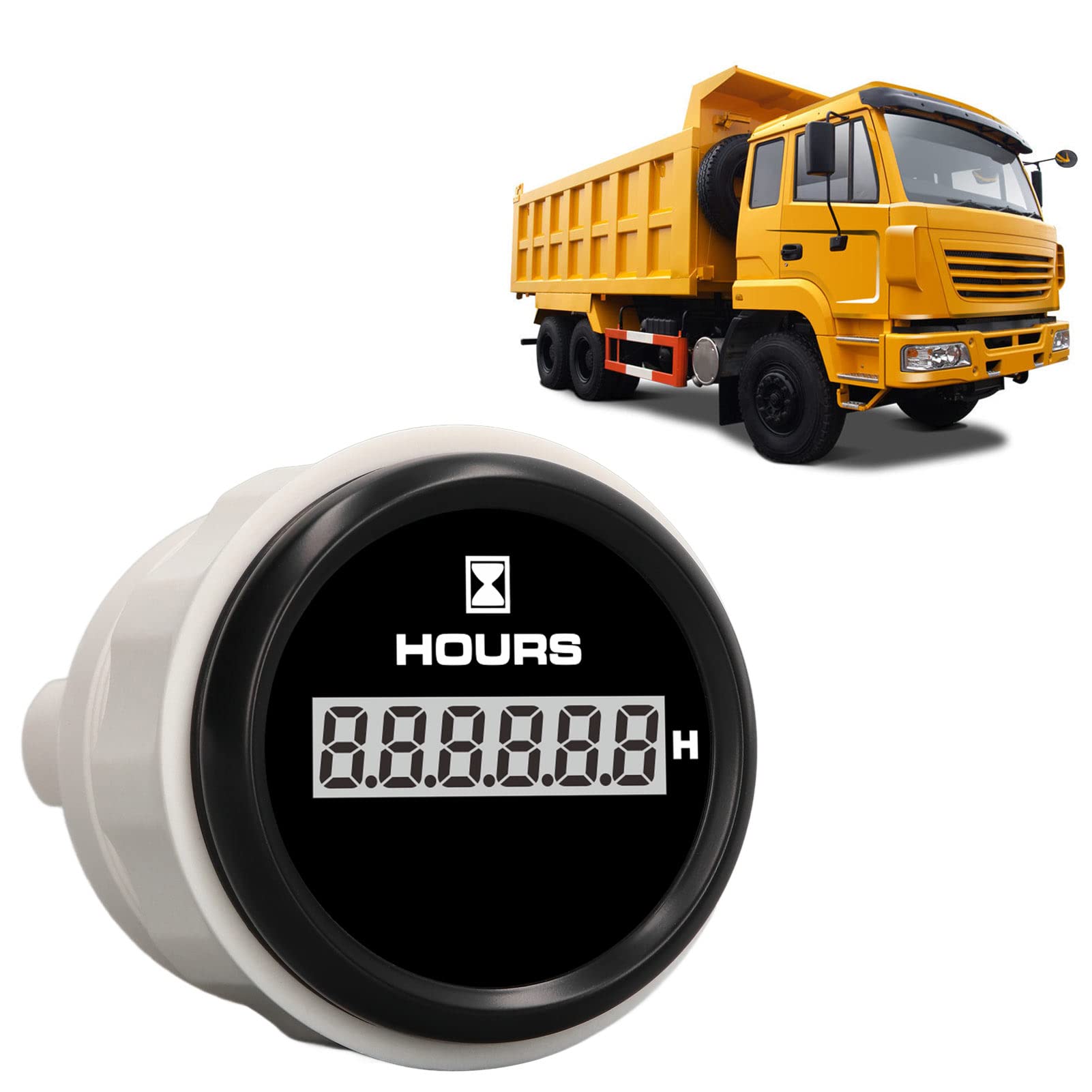 Indicatore orario 52 mm, quadrante nero Retroilluminazione a 7 colori Antiappannamento DC 9‑32 V IP67 Contaore barca impermeabile ad alta precisione per