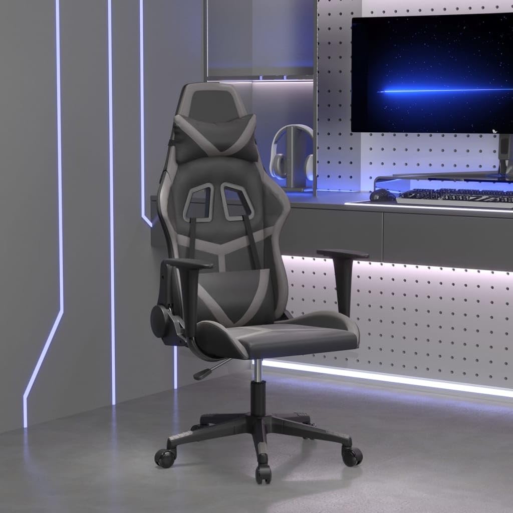 Gecheer Sedia da Gaming, Sedia Gaming, Sedia Girevole Ergonomica, Sedia Gaming Ergonomica, Sedia da Ufficio Regolabile, Sedia Gaming Reclinabile, Nera e Grigia in Similpelle