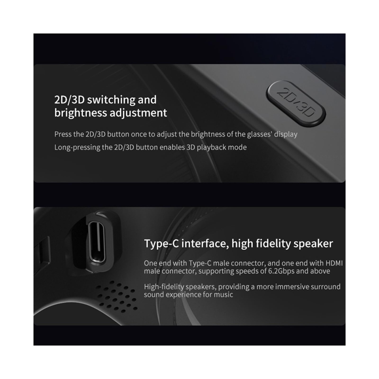 Luxury 3D VR HDMI Cable Virtual Reality Smart Glasses HD Giant Head-mounted Near-eye Display Smart Glasses Video Eyewear PK E812