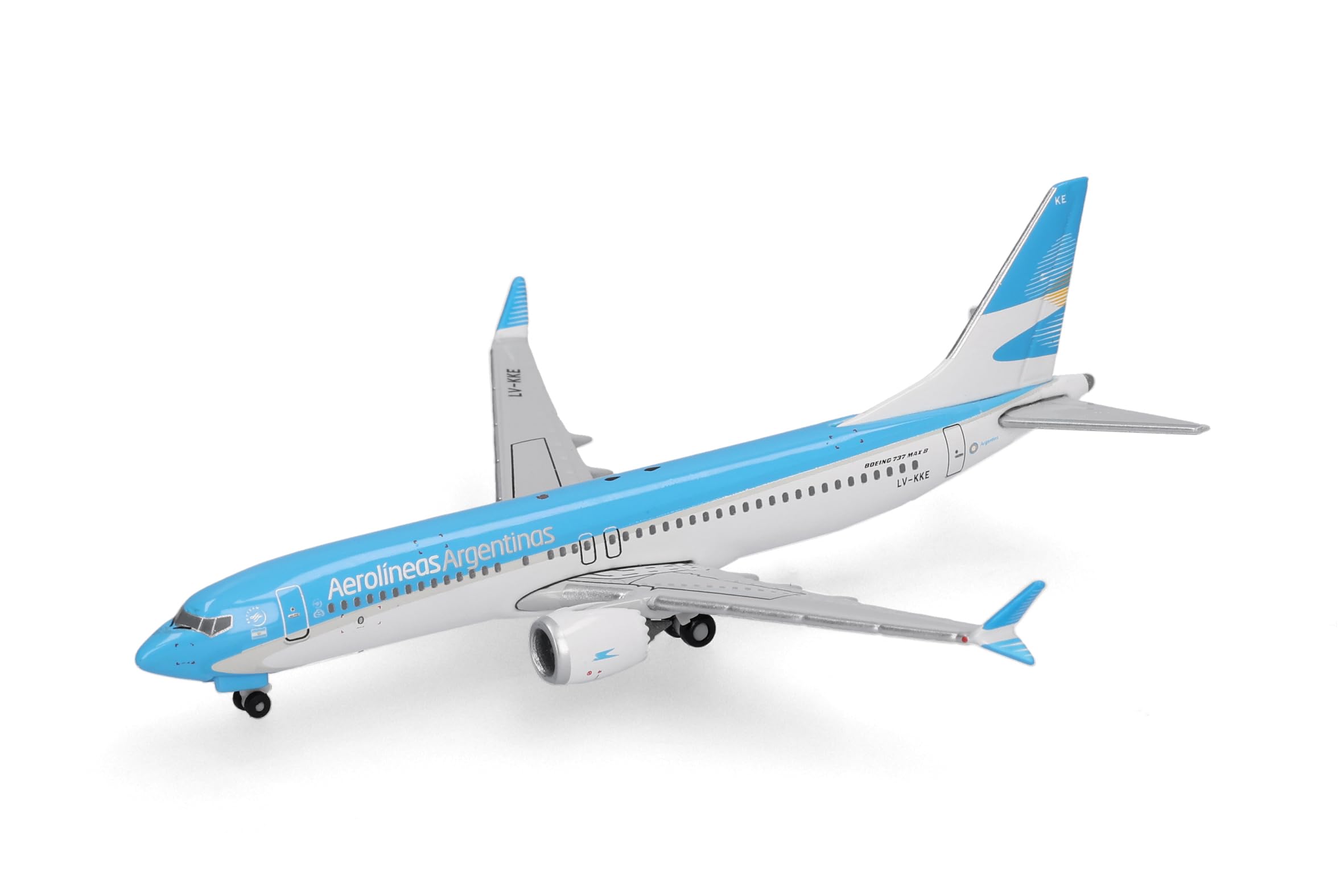 Herpa Modellflugzeug Aerolíneas Argentinas Boeing 737 Max 8, Miniatur im Maßstab 1:500, Sammlerstück, Flugzeug Modell ohne Standfuß, Metall