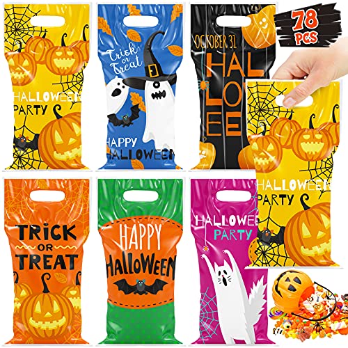 78 Pcs Halloween Trick or Treat Bags for Trick-or-Treating, Halloween Candy Party Favors for kids, Plastic Halloween Goodie Bags, Halloween Snacks, Classroom Goody Bags, Event Party Supplies