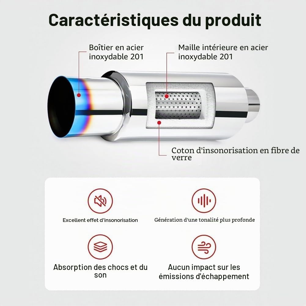 Silencieux d'échappement pour voiture, entrée 63 mm, silencieux d'échappement en acier inoxydable, silencieux turbo réglable et amovible