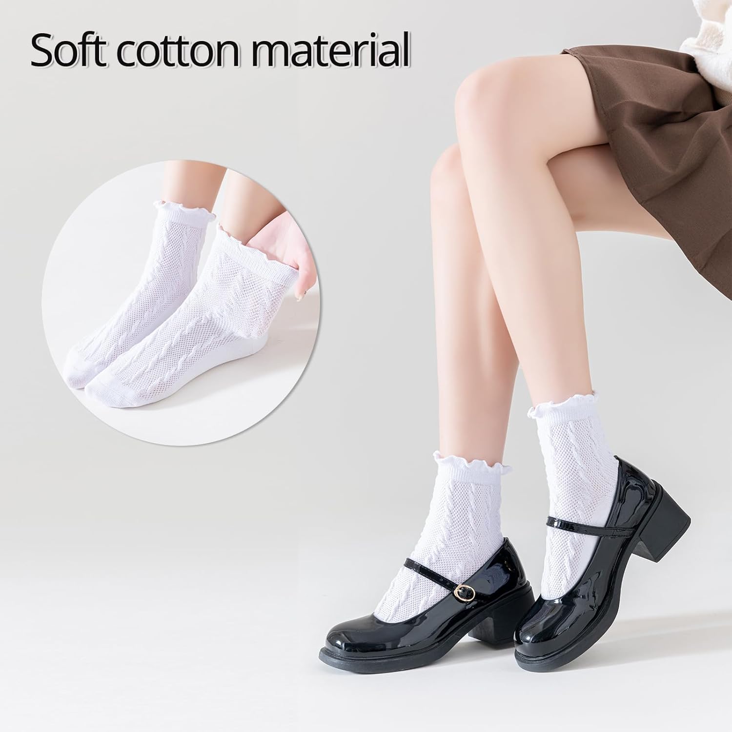 Mcool Mary Womens Thin Socks Breathable Mesh Ruffle Casual Cotton Frilly Cute Knit Lettuce Ankle Socks 6 Pack - Image 3