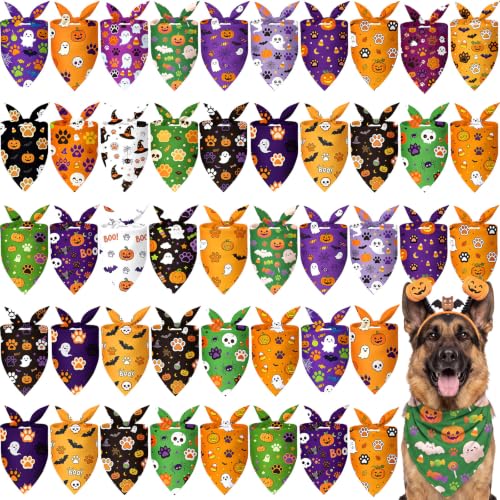 Image of Abbylike 50 Pcs Halloween Dog Bandanas Bulk Cute Dog Paw Prints Pattern