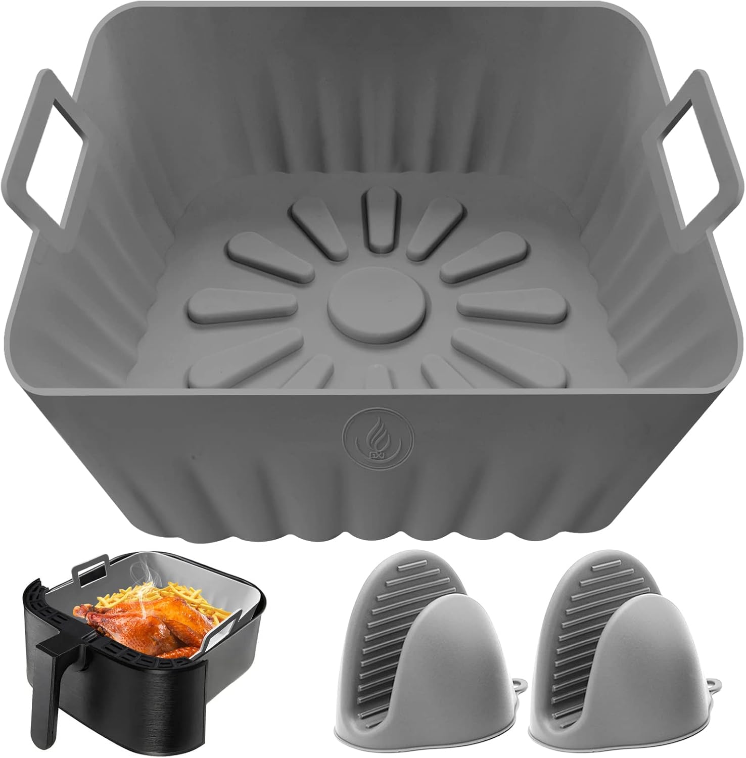 Square Air Fryer Liners Silicone, 9 IN Food Grade Reusable