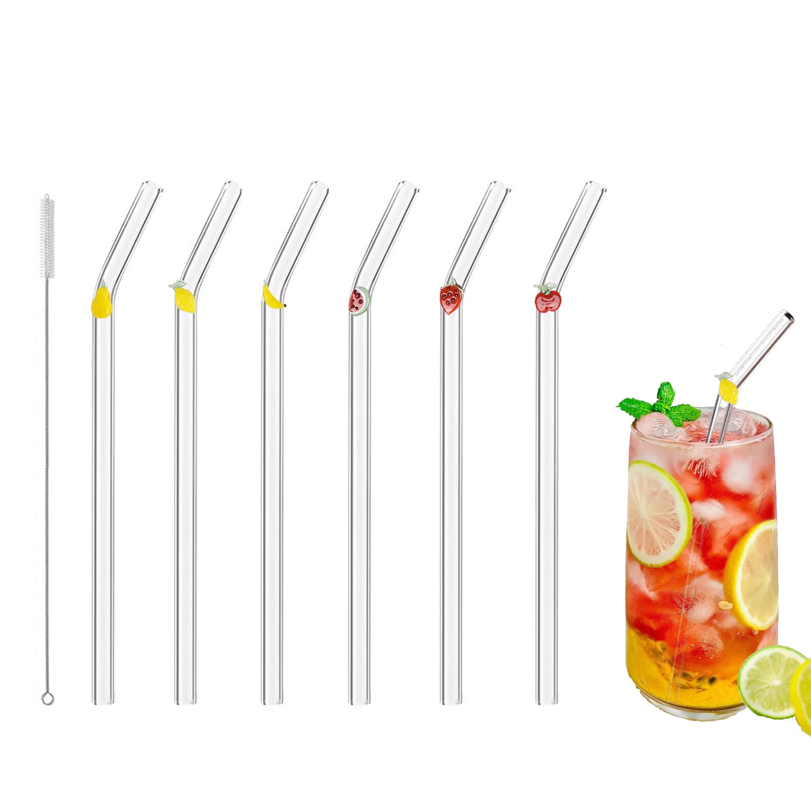 Pailles en verre lavables écologiques pour jus de fruits smoothies et thé à bulles avec brosse