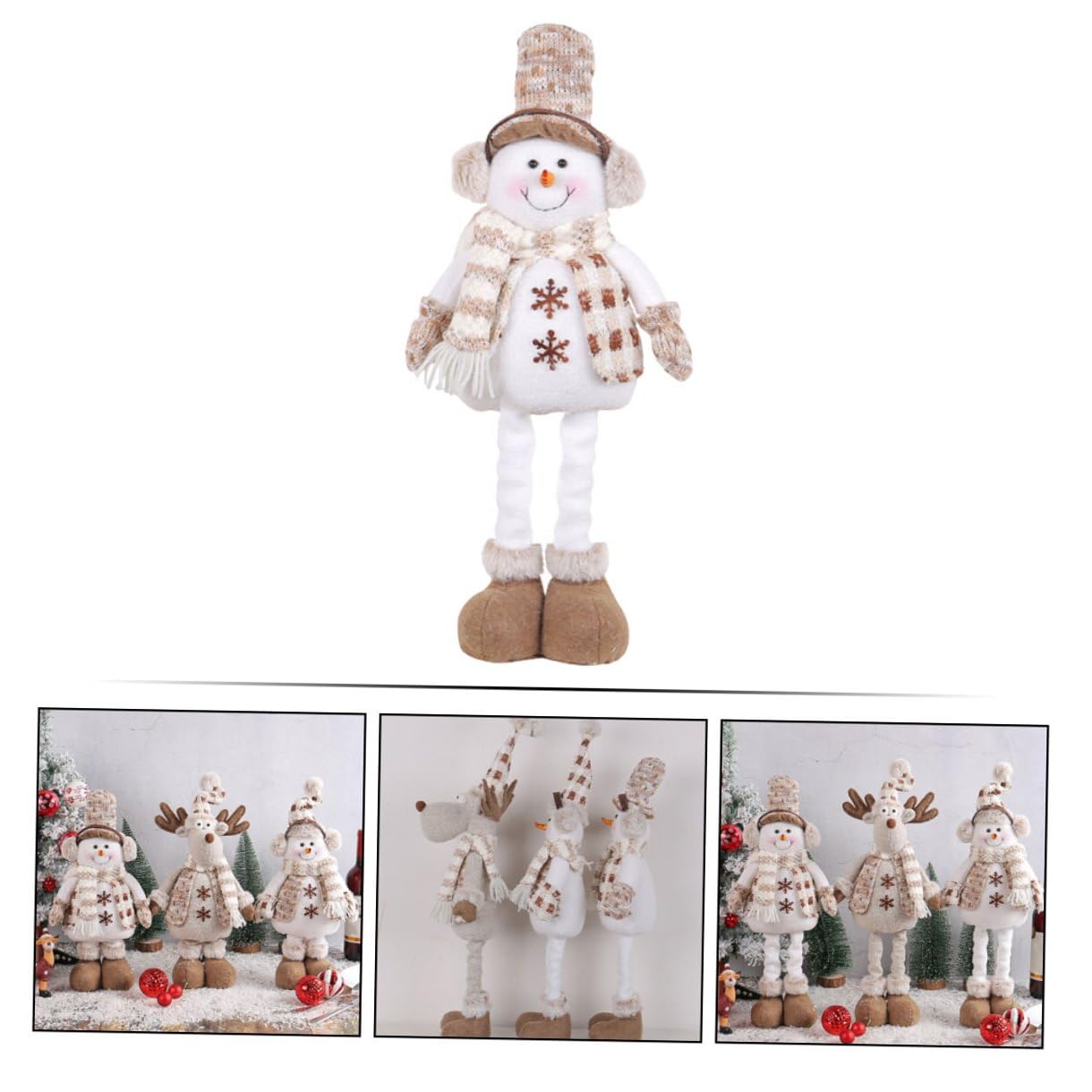 Ornamento Natalizio Bambola di Peluche Estensibile a Forma di Pupazzo di Neve Cappello, Decorazione da Tavolo per Feste di Natale e Scenari Natalizi, Regalo Festivo per Casa