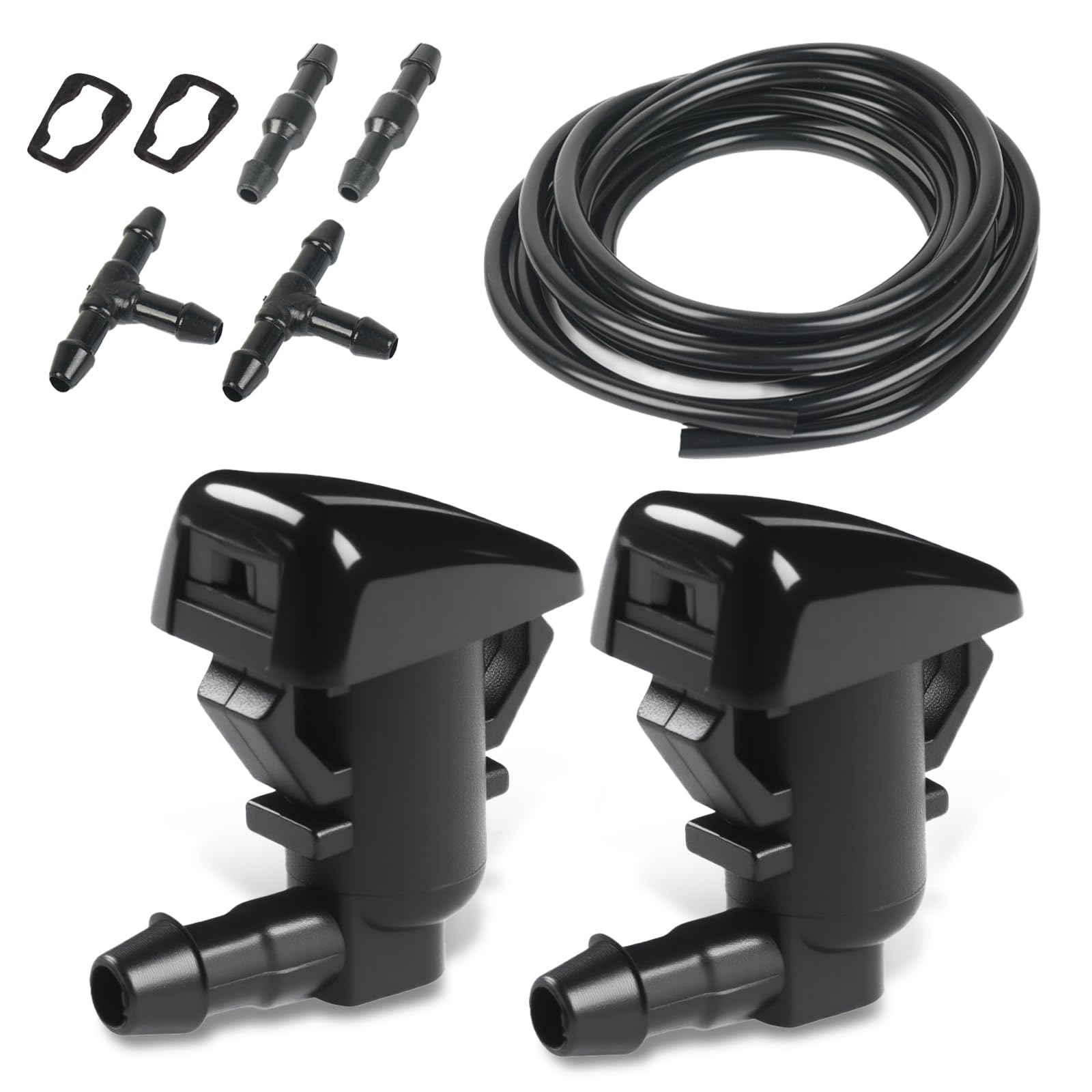 OTUAYAUTO Front Windshield Washer Nozzle Kit Replacement for 2007-2011 Ford Focus, Ford Edge, Lincoln MKX, Includes Washer Jets &amp; Fluid Hose with Connector, OEM Replacements 7T4Z-17603-A 8S4Z-17603-AA