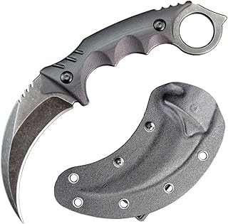 Gtk111 Claw Knife, High Hardness D2 Steel Blade+Non-Slip G10 Handle Fixed Blade Knife with Kydex Sheath Solid Razor Sharp Cool Knife for Outdoor Camping Hunting EDC Tool(Black) - Gtkii