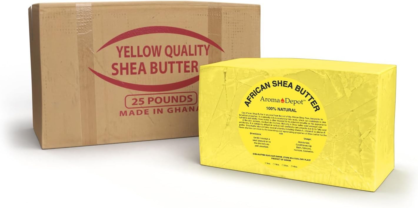 African Shea Butter Raw 25lbs Block Ivory/White Grade A1 00% Pure Natural Unrefined Fresh Moisturizing, Ideal for Dry and Cracked Skin. Can be use in Body, Hair and Face. (White / Ivory)