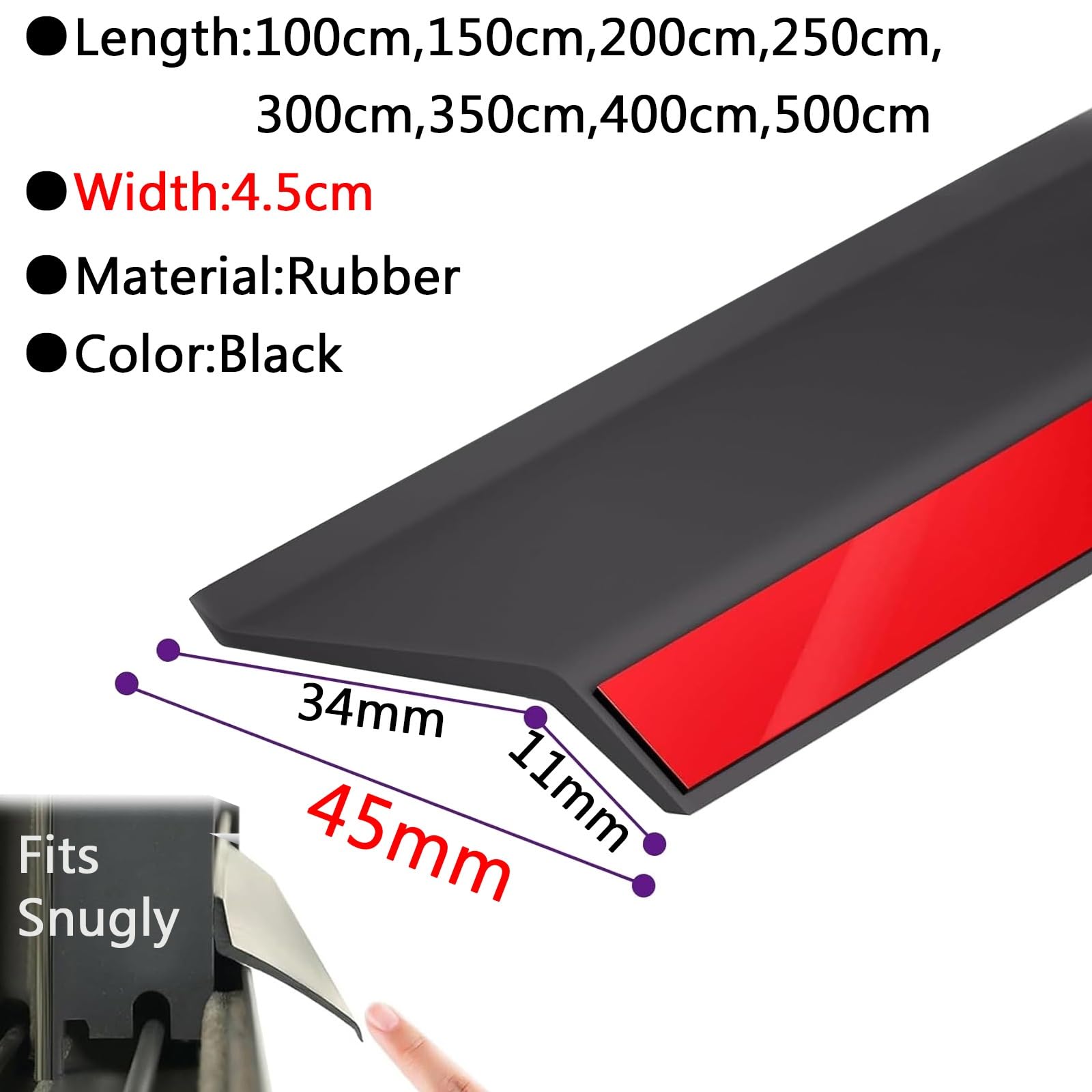 Barra Impermeable For Ventanas, Autoadhesiva, Negro Barrera De Agua For Alféizar Exterior, Cinta De Sellado De Caucho Duradero Para Protección Contra Fugas De Lluvia, Sin Deformación(W4.5 x L500cm)
