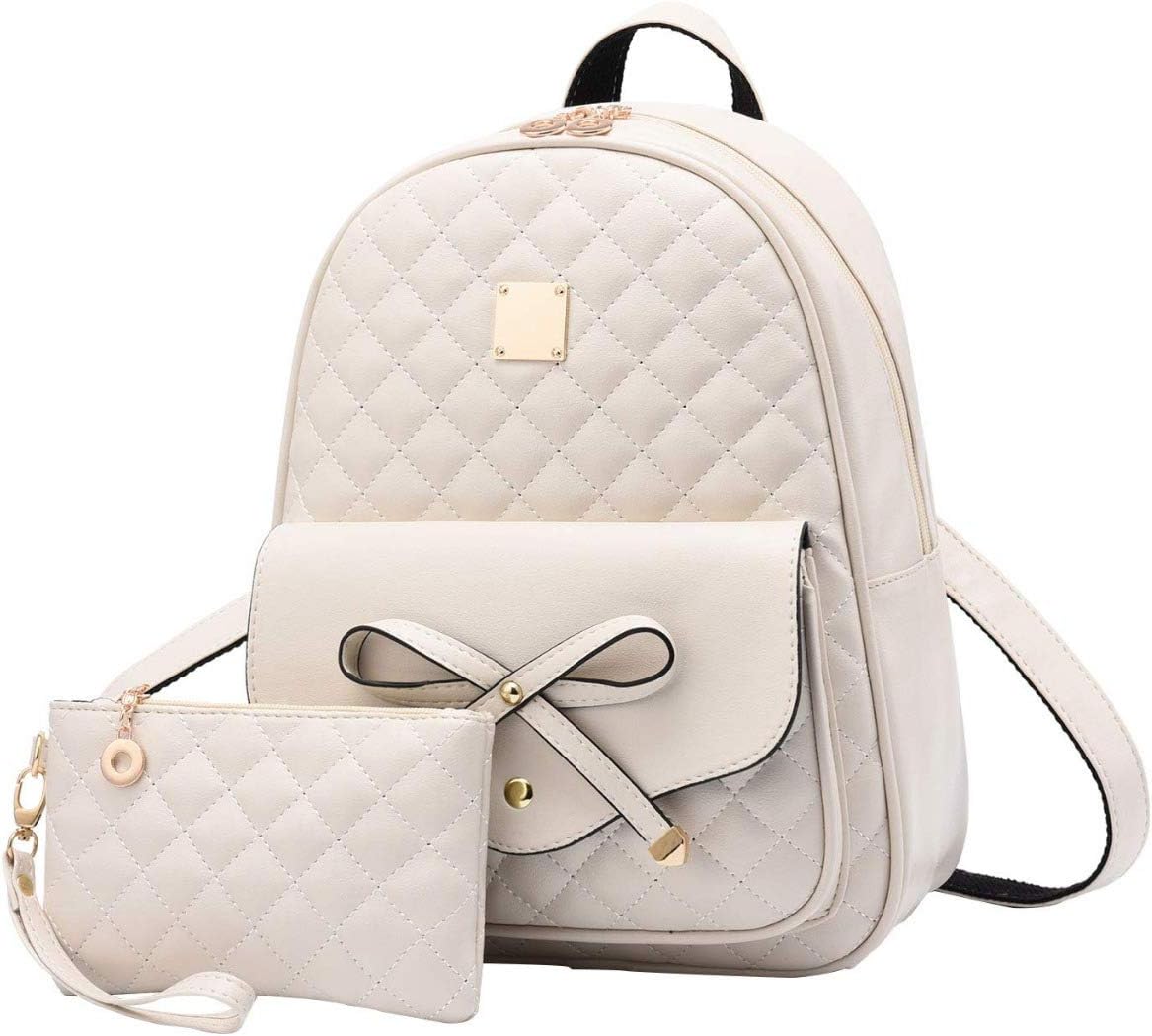 AliceFashion Girls Bowknot 2-PCS Fashion Backpack Cute Mini Leather Backpack Purse for Women gift college bag