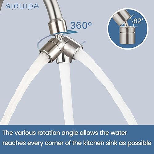 Miniatura 7 de Airuida Grifo de cocina de montaje en pared con rociador, grifo de fregadero de cocina montado en la pared, asas dobles cruzadas, boquilla giratoria