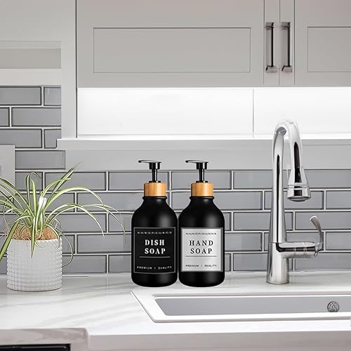 Miniatura 4 de Paquete de 6 botellas dispensadoras de jabón de 16.9 onzas, botella de jabón con tapa de bambú con bomba antioxidante, dispensador de jabón para