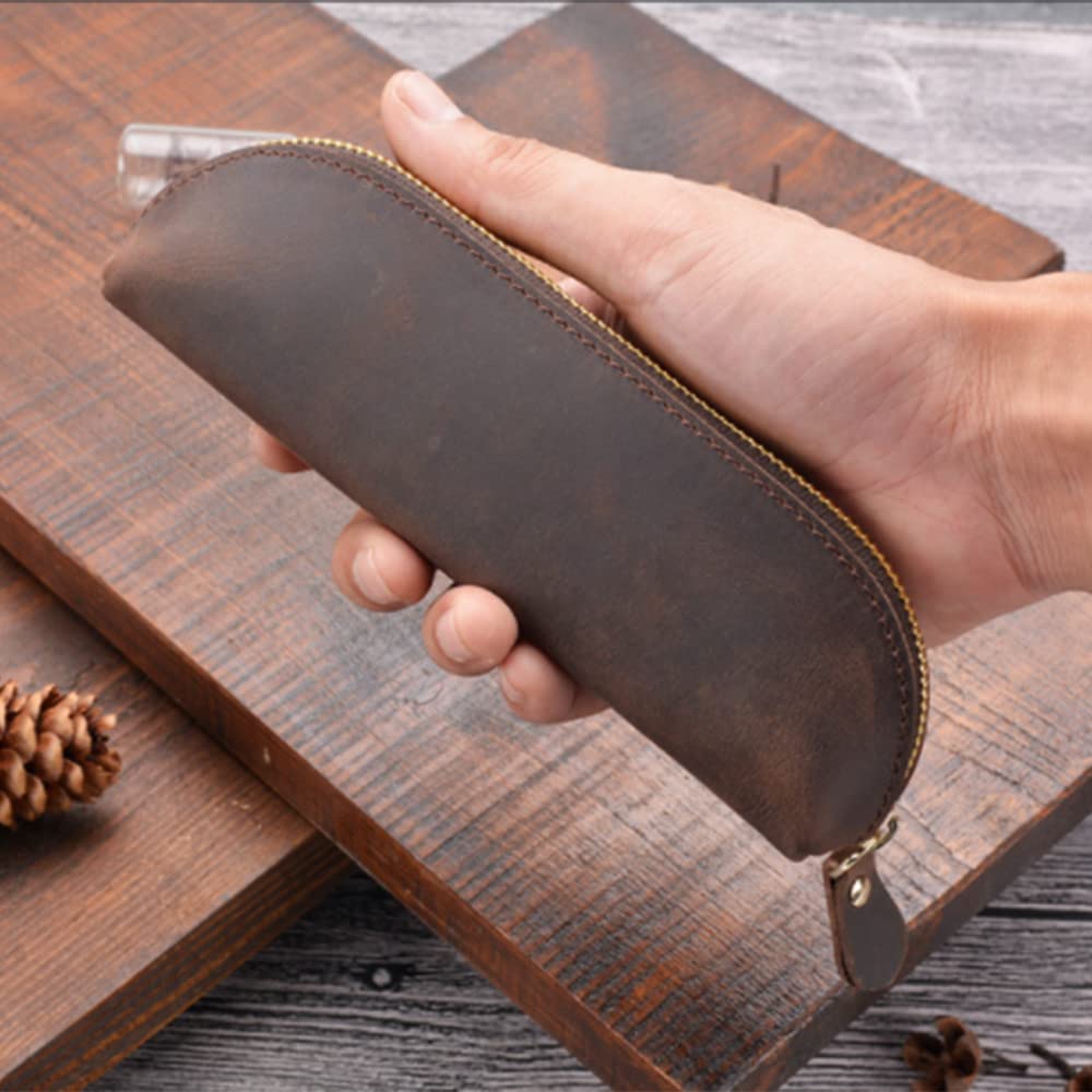 Genuine Leather Pencil Case Stationery Bag Unique Design Zippered Pen Pouch for School Work Office(Purple) - Image 4