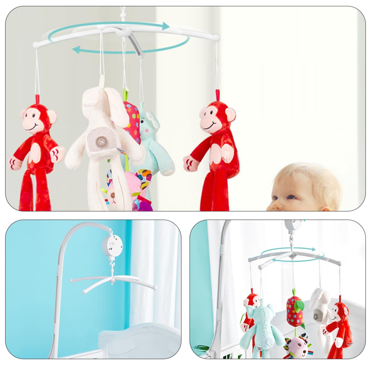 1 juego Móvil Musical para Cuna con Soporte y Accesorios para Bebés Decoración de Cuna para Estimulación Visual y
