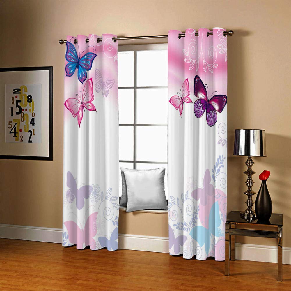 Vorhang Blickdicht mit Ösen 3D Rosa Schmetterling Verdunkelungsvorhang 2er Set Gardine Polyester für Schlafzimmer Kinderzimmer Wohnzimmer Dekoration 280x250cm