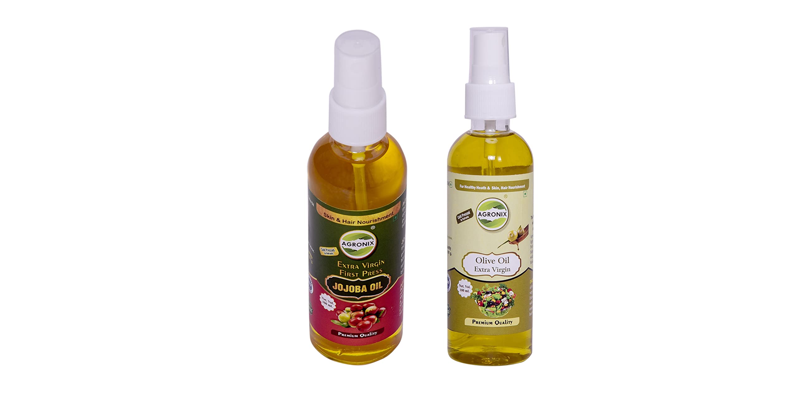 AGRONIX 100% Pure Cold Pressed Extra Virgin Combo of Jojoba Oil (100 ml) & Olive Oil (100 ml) for Hiar and Skin
