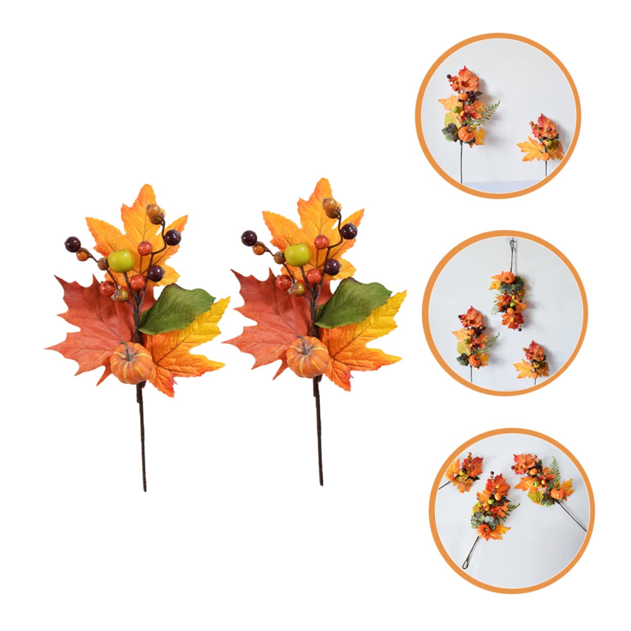 Gadpiparty 4 Sets Herbst Ahornblatt Zweig Künstliche Kürbis Thanksgiving Tischdekoration Halloween Party Supplies Einfache Wohnkultur 2 Stück * 4