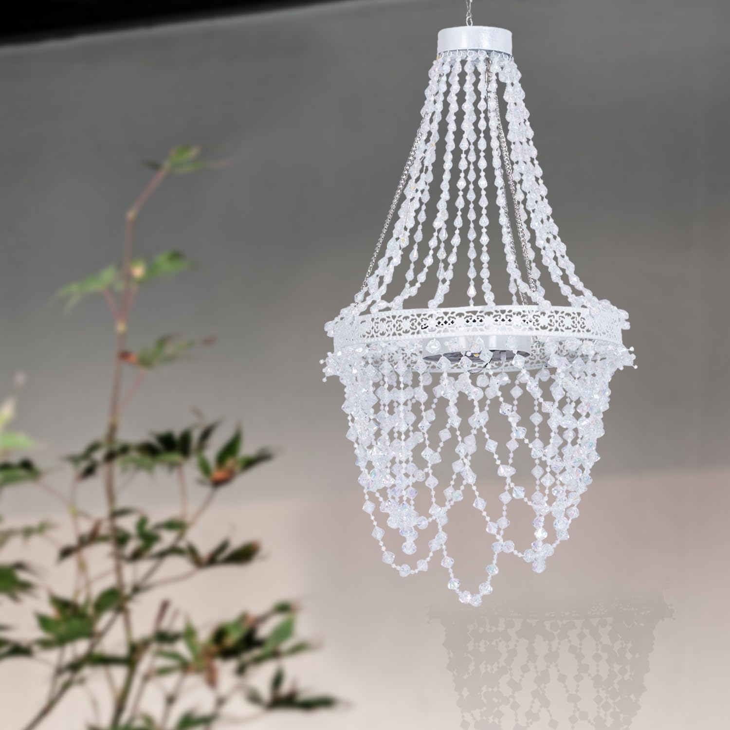 Solar Hängeleuchte Kristall Kronleuchter LED Solarlampe für Außen, Wasserdichte Gartendeko