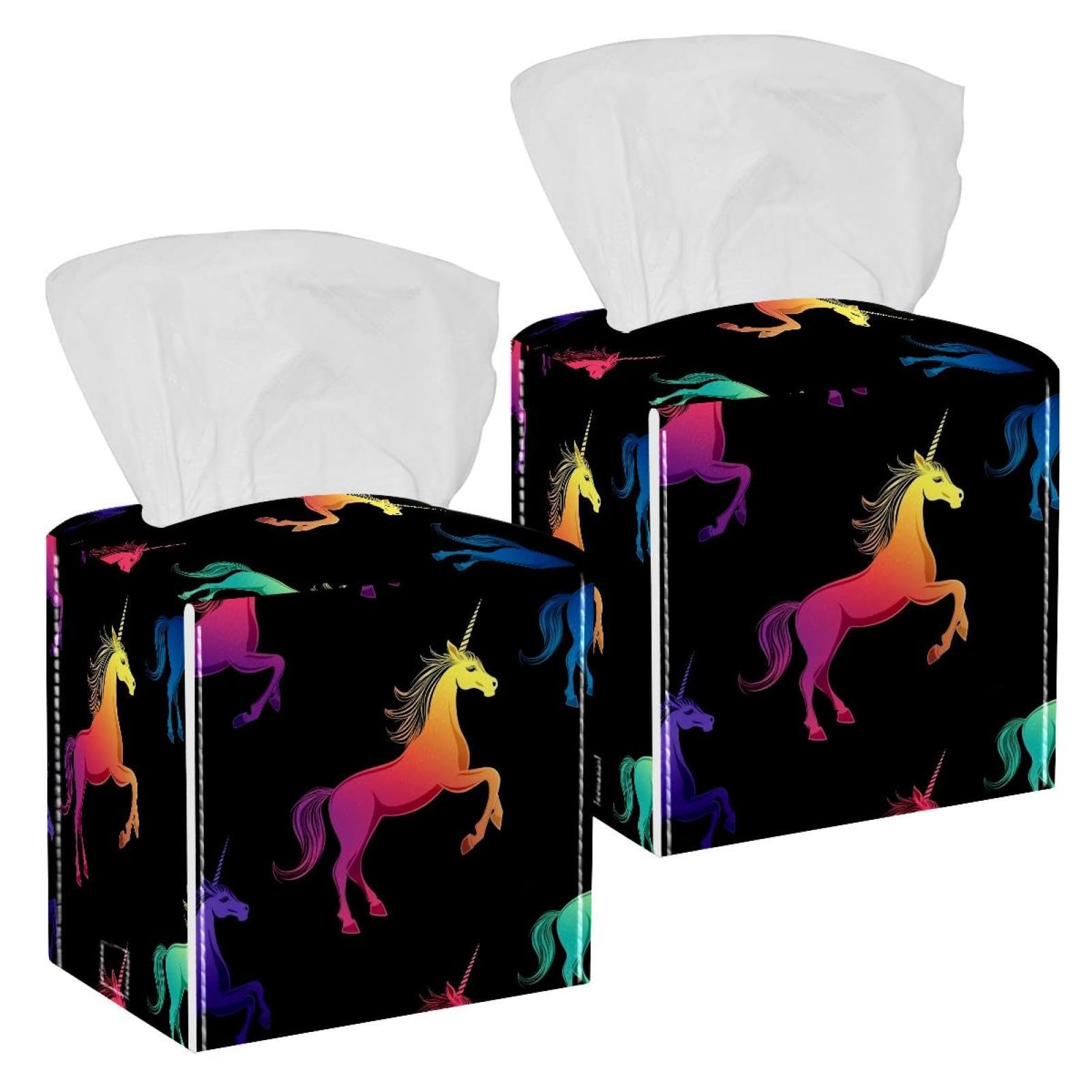 Boîte à mouchoirs licorne en cuir (lot de 2) pour table et voiture
