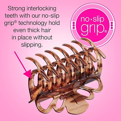 Miniatura 3 de Scunci by Conair - Pinza de mandíbula gruesa con agarre antideslizante, pinza para el cabello de garra, pinzas para el cabello de garra, tortuga, el