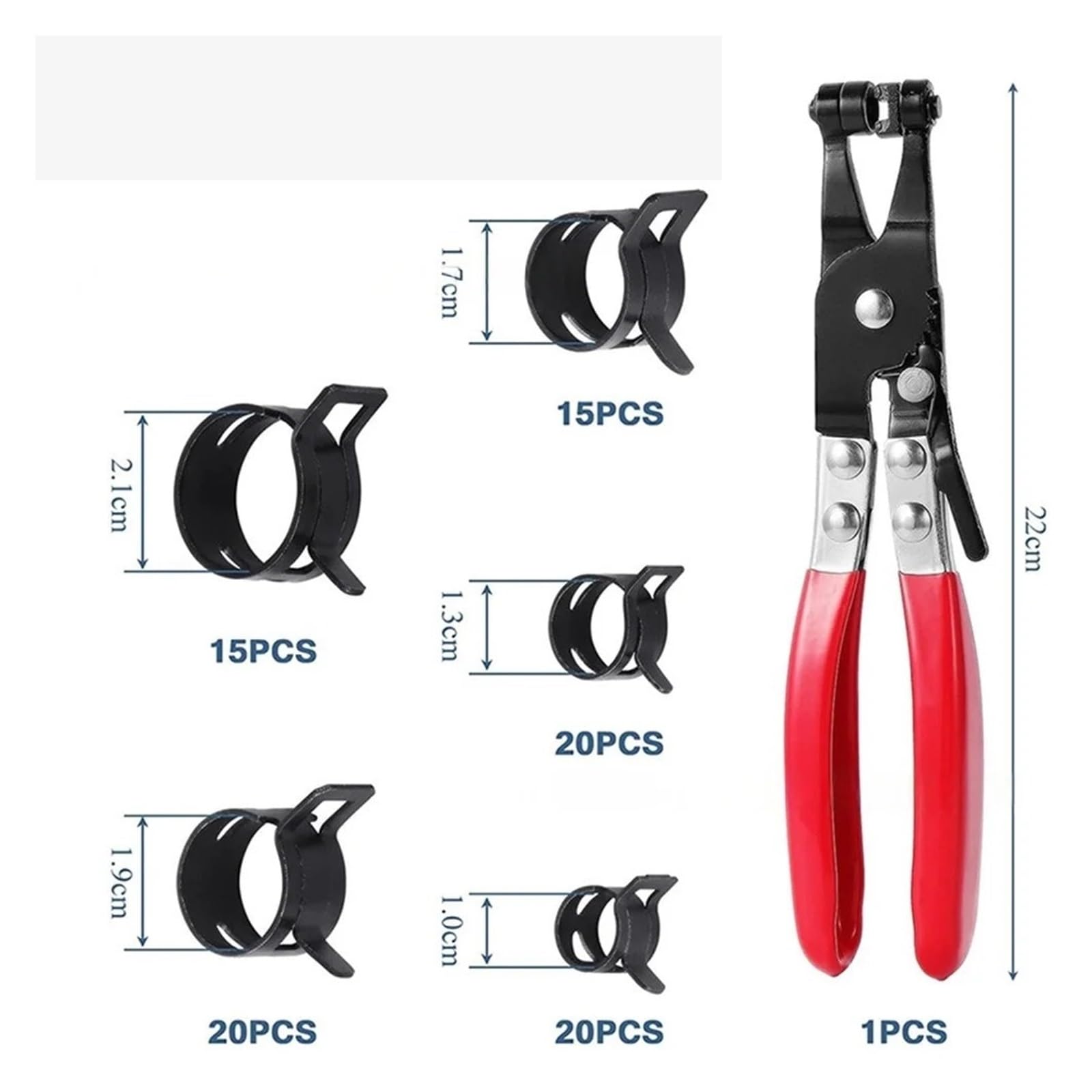 Q673B Lot de 90 colliers de serrage + 1 pince de serrage pour tuyau d'huile et d'eau Noir