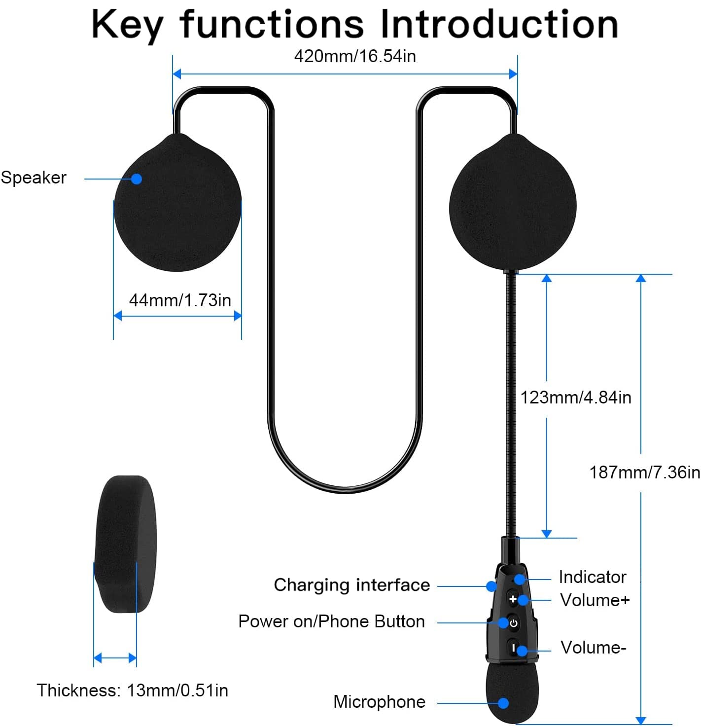 QSPORTPEAK Cuffia per Casco Moto Auricolari Cuffie Bluetooth Musica Stereo, E1+ Bluetooth 5.1 Navigatore e MP3, Raggio di 10m, Interfono Cuffia e Microfono Sportivo Sci Bicicletta Arrampicata