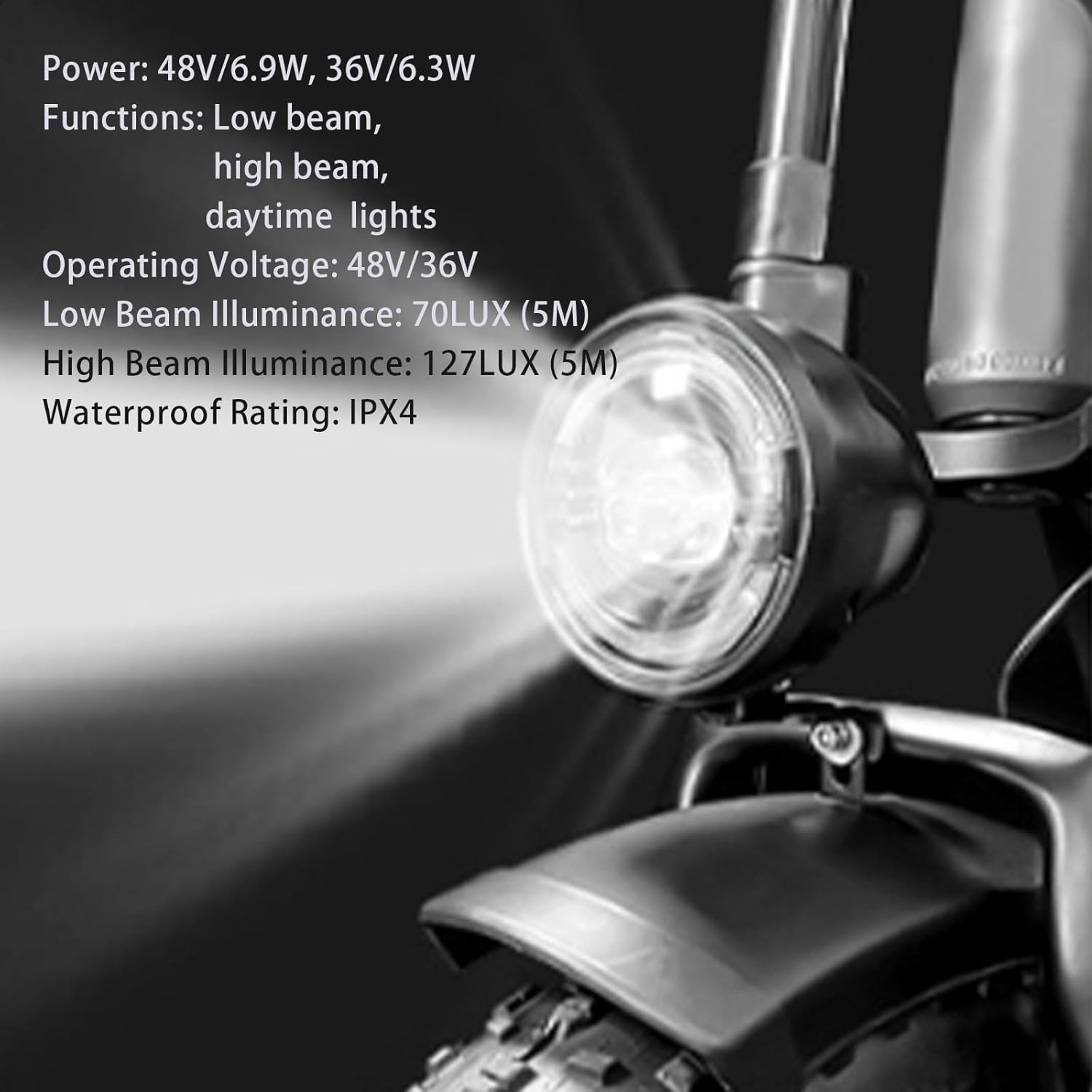 EBike Headlight for Night Riding Compatible for 36 48V Mountain EBike LED Bulb Front Light for Fat Tire Bikes 6W Power