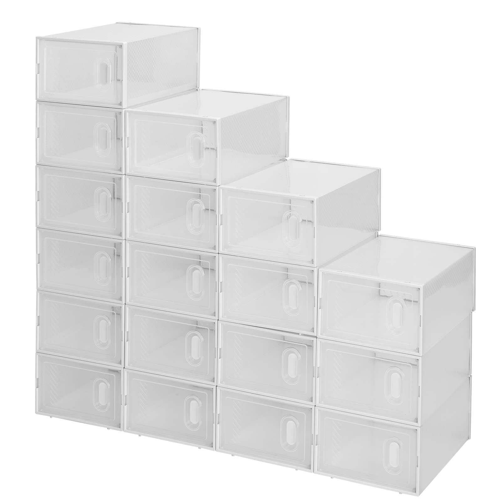 Lot de 18 boîtes à chaussures empilables transparentes avec couvercles, convient jusqu'à la taille 40 pour homme et femme